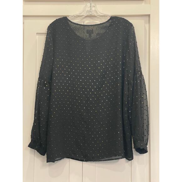 Dress Barn Black blouse with metallic accents LG - Picture 2 of 10